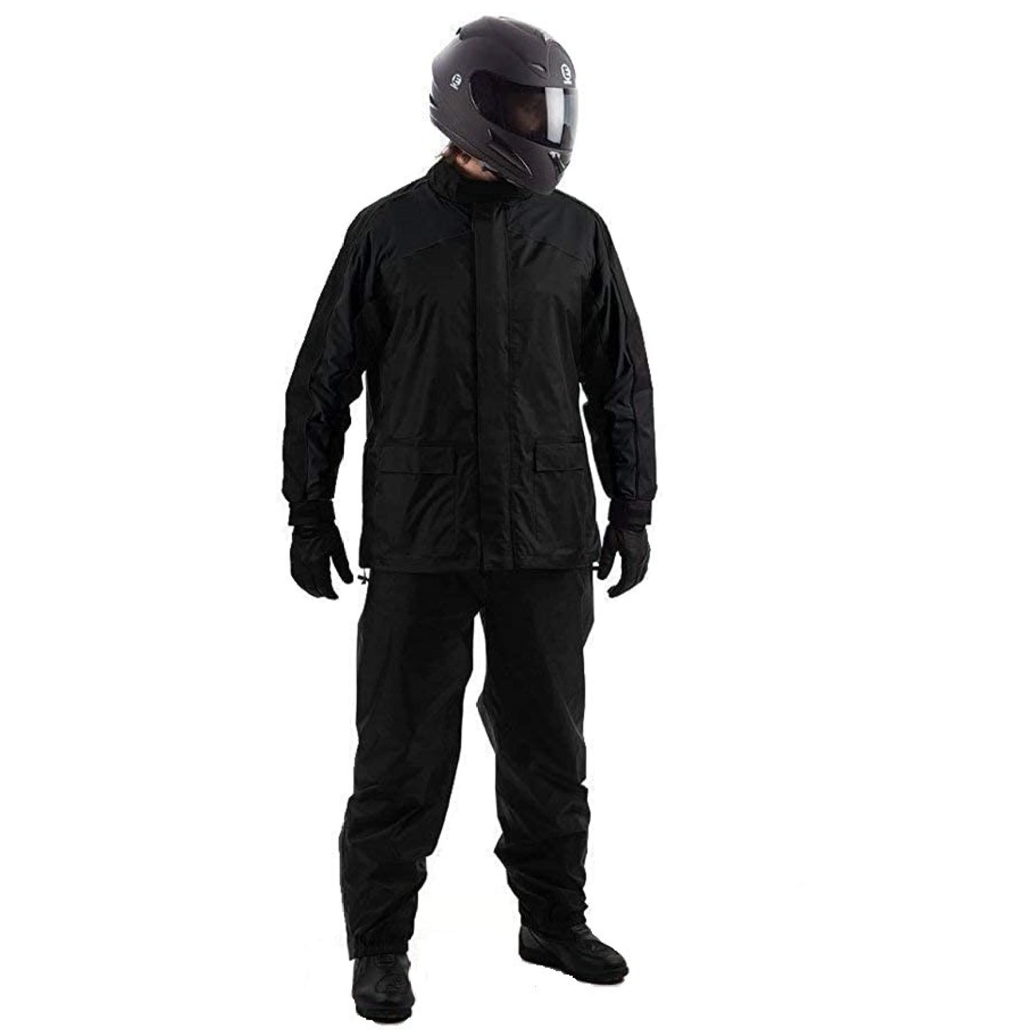 Waterproof Raincoat with Pant semi-Nylon Rain Coat For Men Rain Suit Rain Jacket Suit with Storage Bag (Black & Navy Blue)-image-5