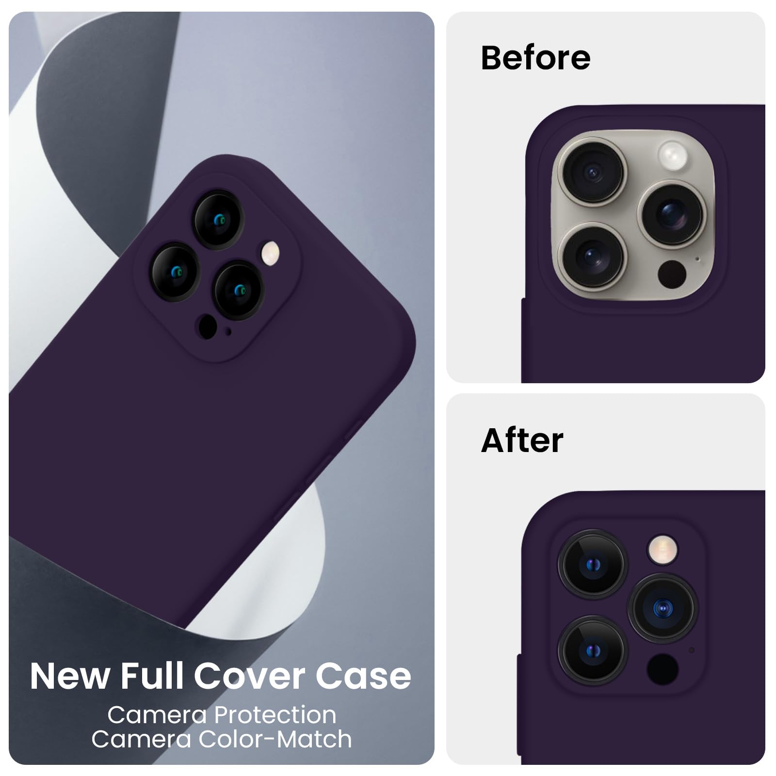 FireNova Etui na telefon Phone 15 Pro, ulepszone silikonowe [ochrona aparatu], etui na telefon z 2 ochraniaczami ekranu], miękka, odporna na zarysowania wyściółka z mikrofibry, 6,1", fioletowe