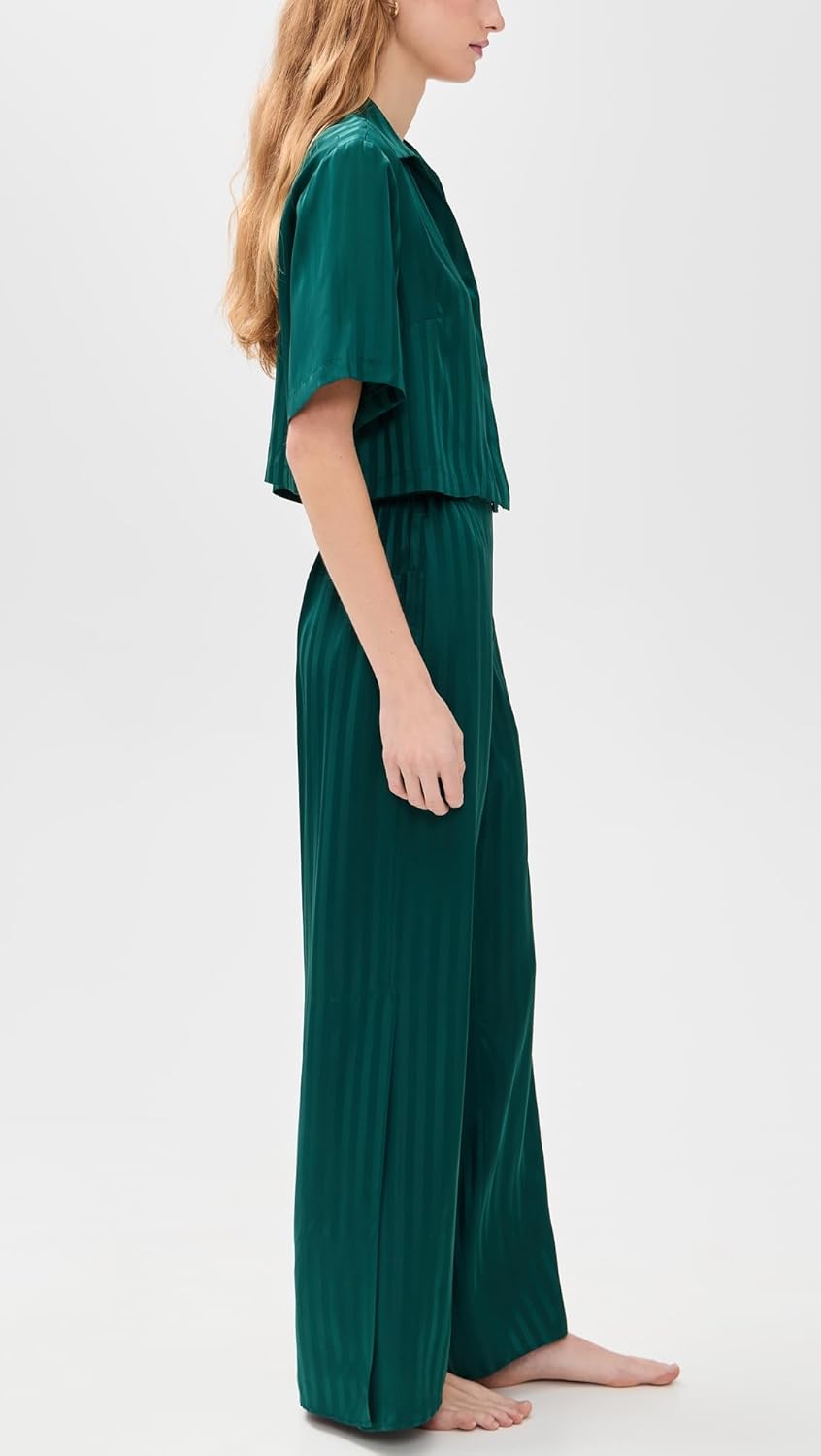 Lunya Women's Washable Silk Striped Jacquard High Rise Pant Set - Image 4