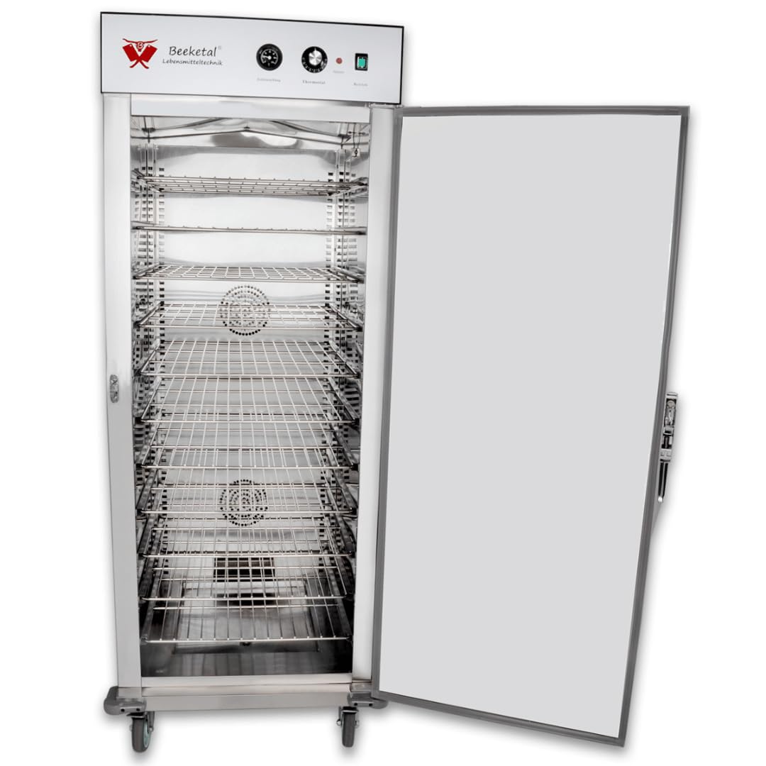 Beeketal 'BWHS-11' Gastro Wärmeschrank aus Edelstahl mit 11 Fächern, Ablaufhahn, Transportgriffe, 4 x 360° Drehrollen mit Feststellbremsen, Temperatur 30-110 °C, inkl. 11 Gitter (verchromt)