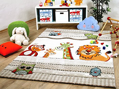 Savona Kids - Alfombra infantil - animales coloridos - Beige en 5 tama