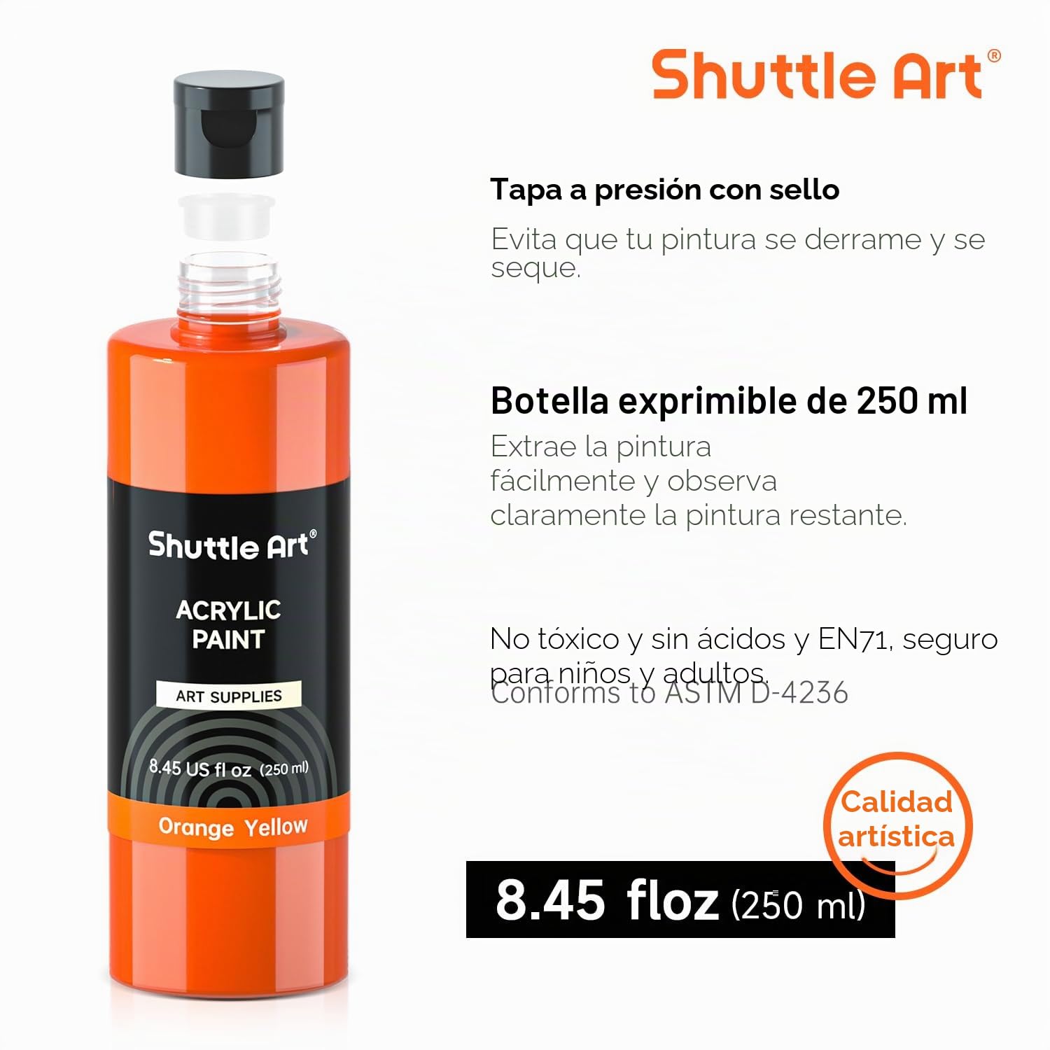 Shuttle Art Pintura Acrílica (250ml), Set de 18 Colores de Acrilicos en Botella, Acrylic Paint no Tóxico, Acrilicos para Pintar para Artistas Principiantes, Pinturas Acrilicas para Lienzo Cerámica