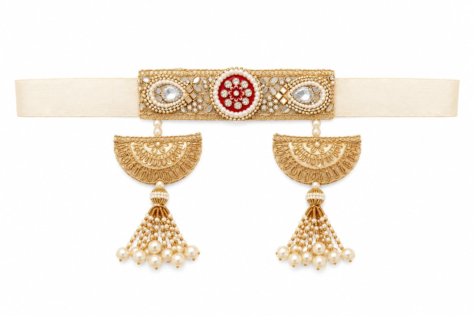 premium designer pearl rakhi for brother | kundan style golden rakhi with pearl & traditional decorative work | elegant raksha bandhan gift for brother