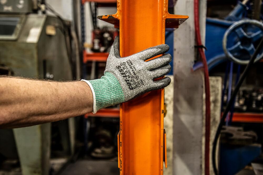 Majestic 3437/XL - Guante Dyneema sin cortes con palma de poliuretano, recubierto para aplicaciones mecánicas o industriales, diseño de dedo precurvado, XL, gris/negro