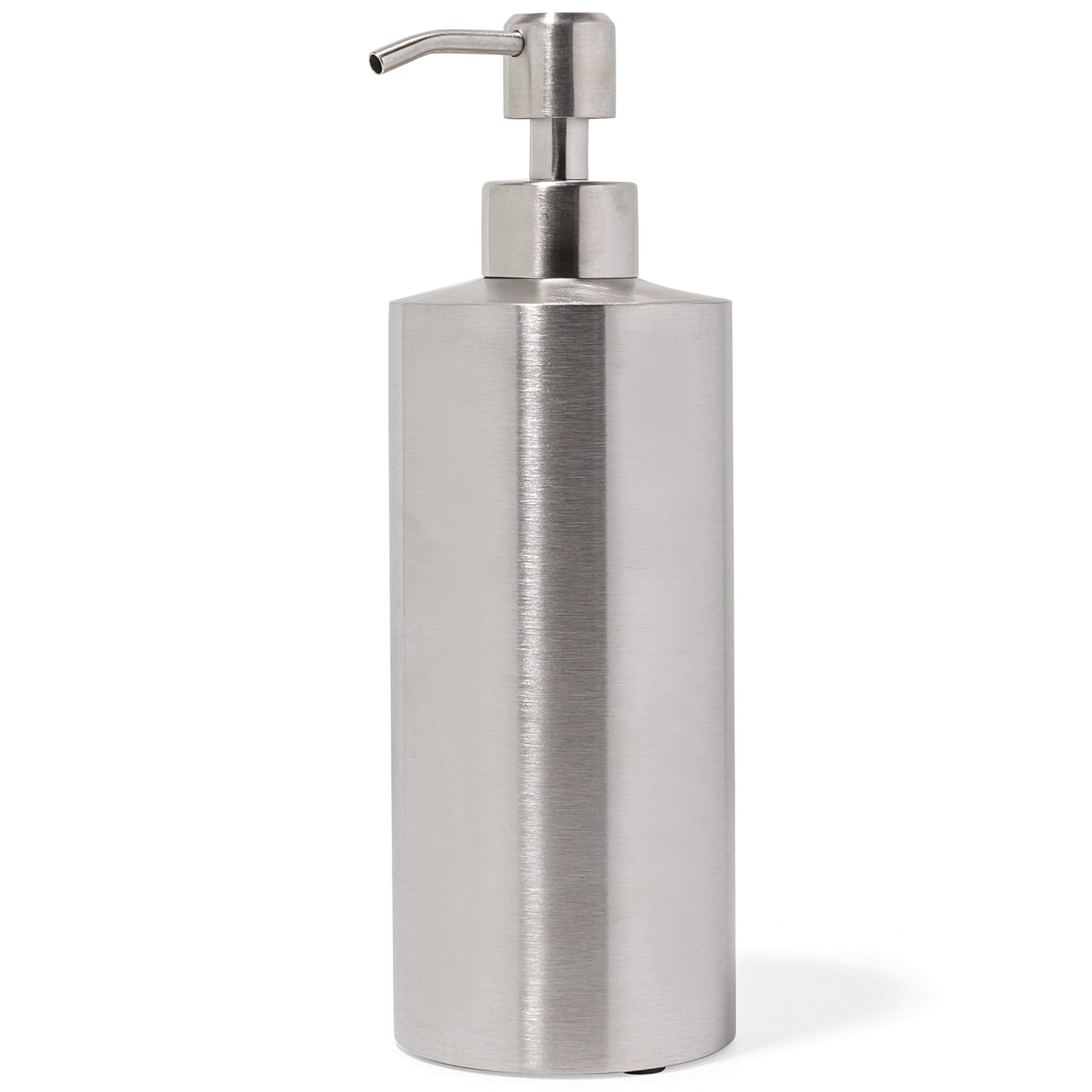 Yew Design - Dispensador de jabón Plateado de Acero Inoxidable para baño y Fregadero de Cocina, 15 oz, Recargable, Redondo,con Bomba para jabón de Manos, detergente, loción y encimera