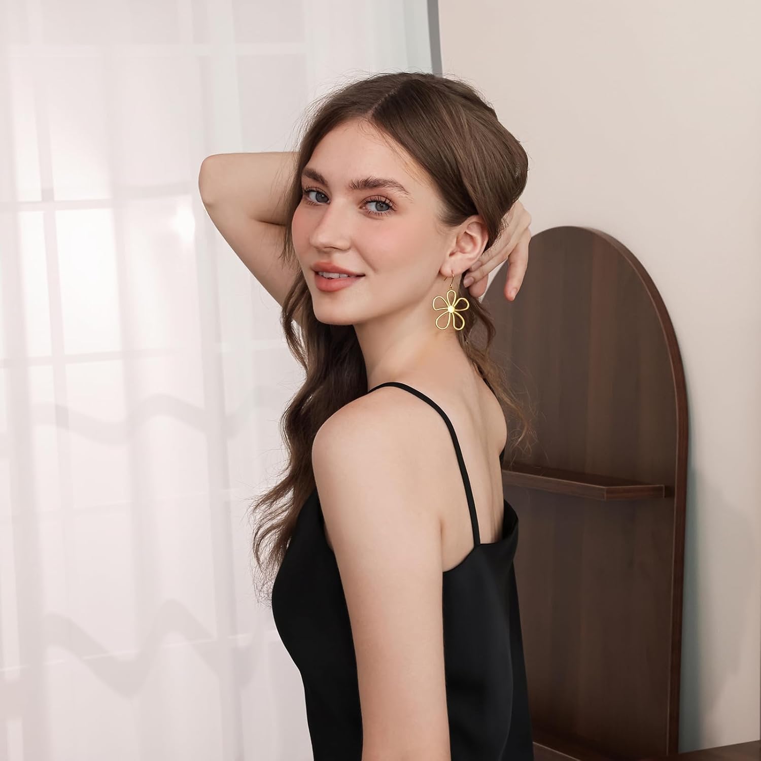 Gold Flower Statement Earrings for Women, Large Chunky Bohomian Summer Beach Floral Earring, Irregular Bold Exaggerated Earrings - Image 6