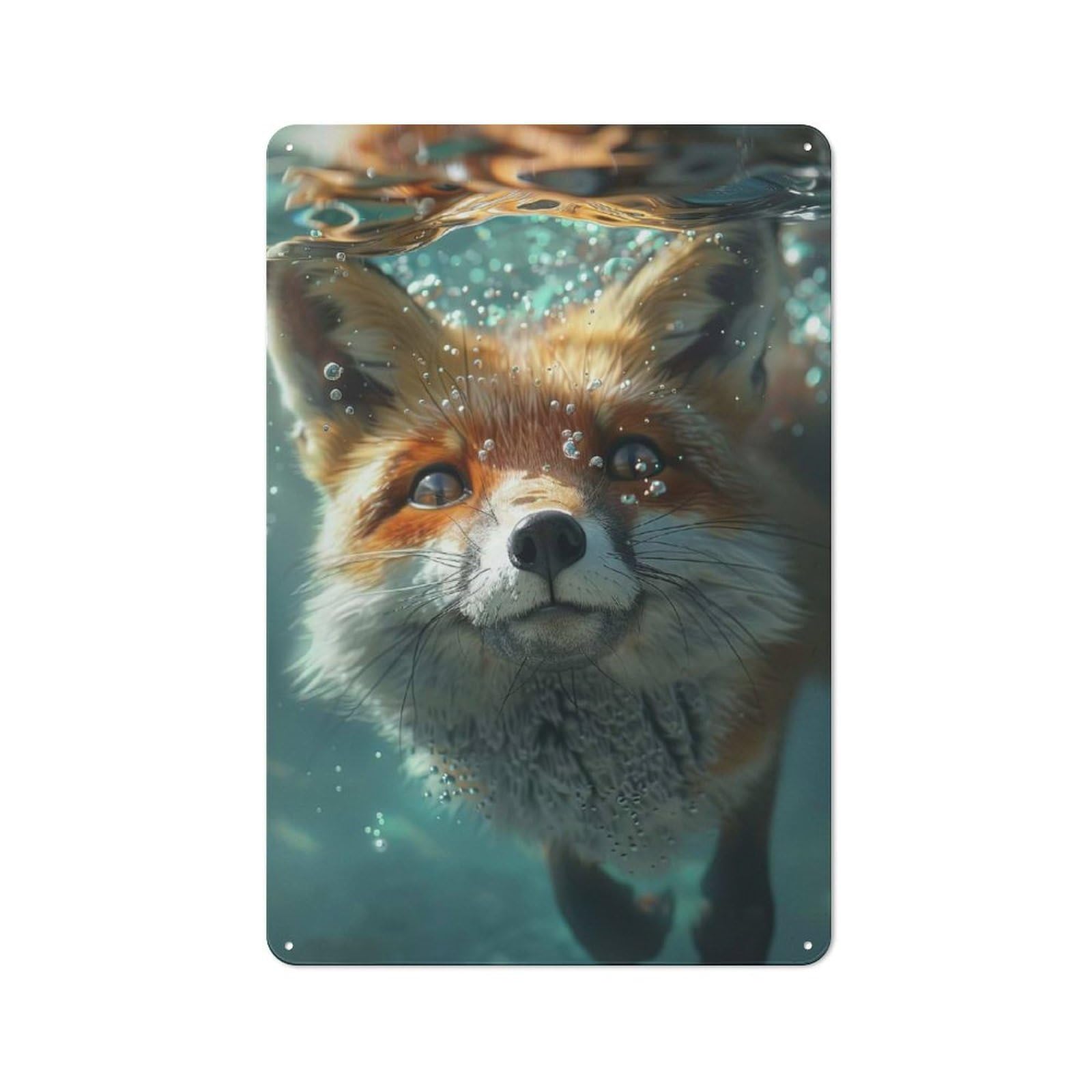 Junmoney Style-9 Tin Wall Plaque 30X20cm With Fox Sea For Hallway Wall, A Decorative Metal Sign For Hallways And Entrance Areas