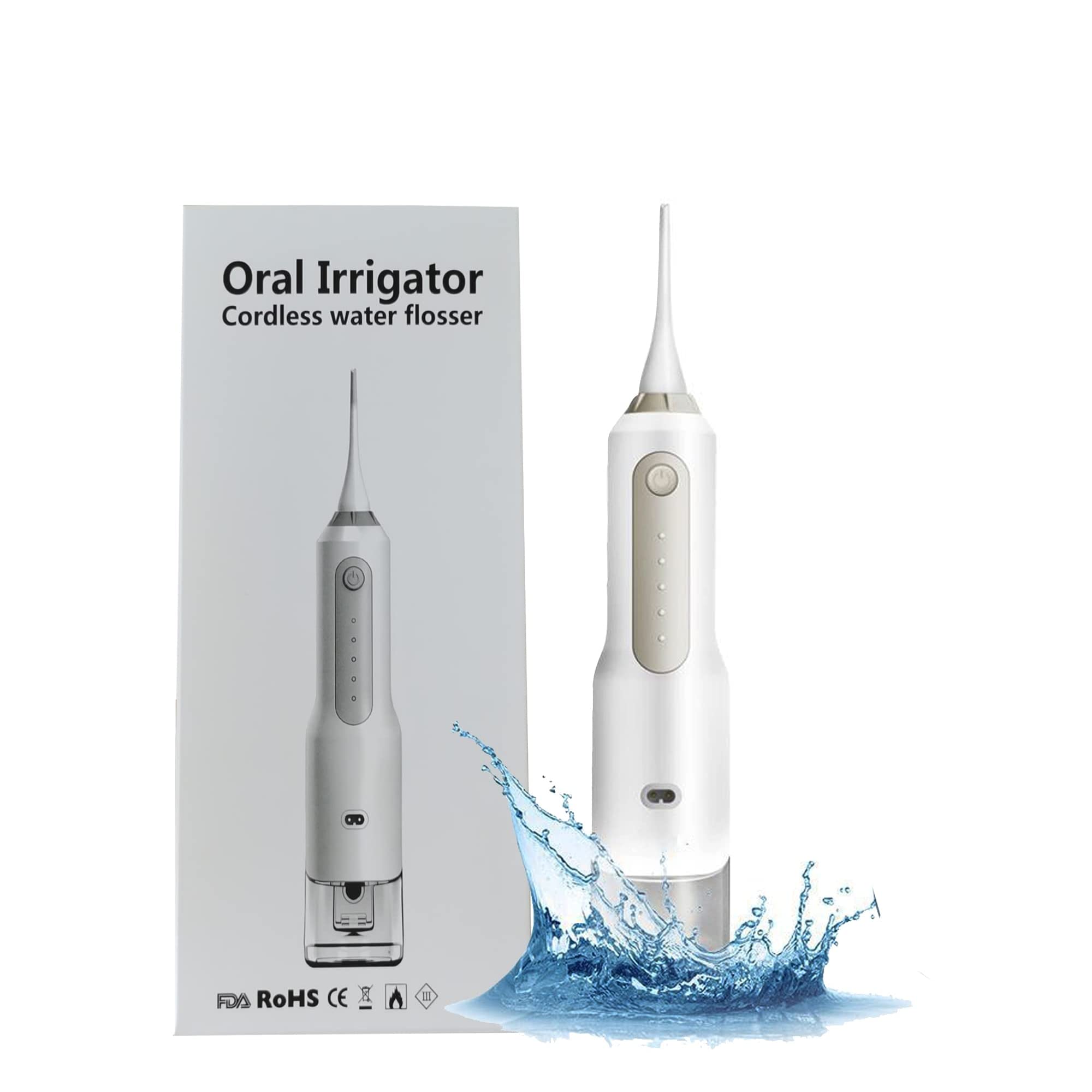 Bestgift Nić do wody do zębów, bezprzewodowy dentystyczny irygator jamy ustnej z 5 trybami 3 wymienne końcówki Jet i zbiornik na wodę 170 ml, elektryczny akumulator wodoodporny IPX7 do domu / podróży / do pielęgnacji szelek zębowych