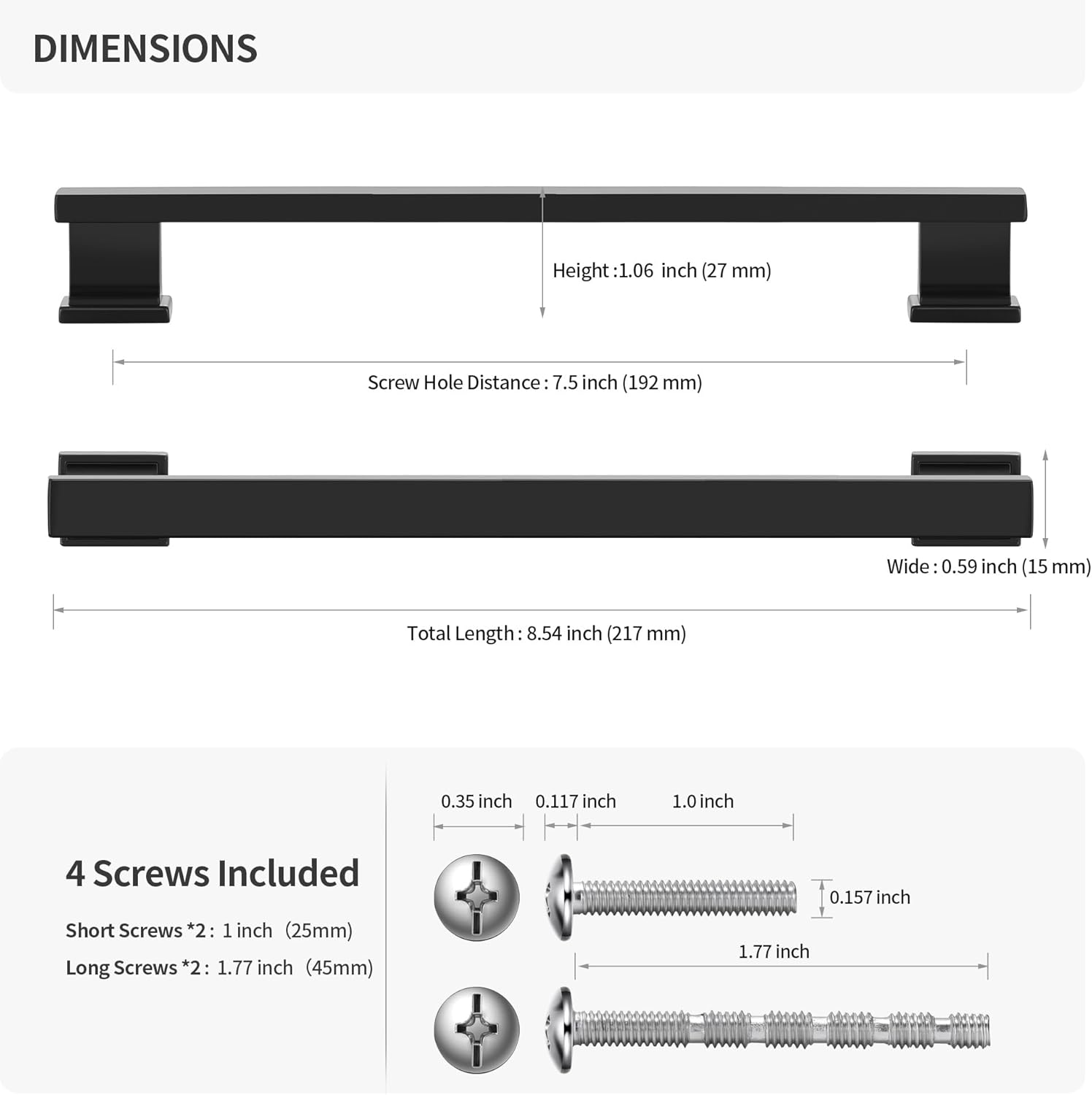 Lardmon 10 Pack 7.5 Inch(192mm) Hole Center Matte Black Kitchen Cabinet Handles Modern Cabinet Pulls Kitchen Cabinet Hardware Solid Drawer Pulls Handles for Dresser, Total Length 8.54 Inch