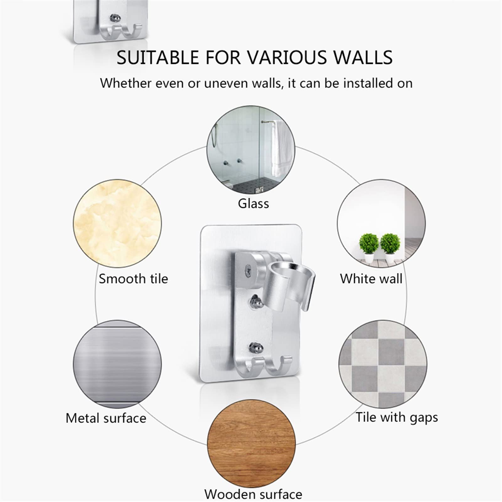 XTYPE Soporte para cabezal de ducha con ventosa fuerte y adhesivo para fijar la boquilla de ducha de baño, soporte ajustable para montaje en pared, herramienta de baño