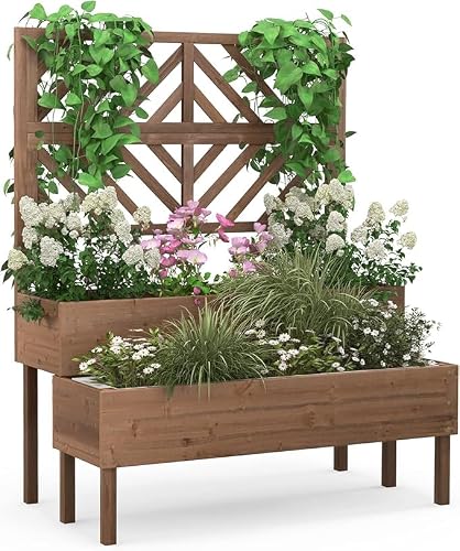 Nightcore Outdoor Elevated Garden Bed with Trellis，Raised Garden Bed with