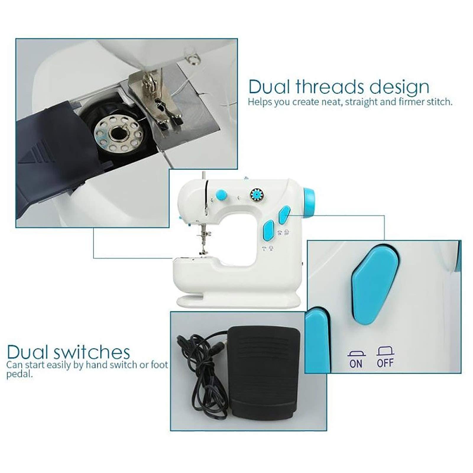 Mini máquina de Coser doméstica eléctrica Multifuncional máquina de Coser portátil Mini máquina de Coser con Mesa de expansión fácil de Usar (Blanco, 24,5 x 12,5 x 22,5 cm)