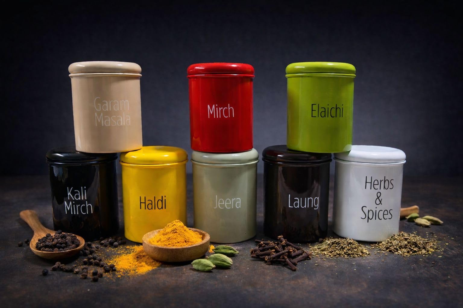 Buy Colorful Metal Masala Container Set – Spice Jars set of 8 with