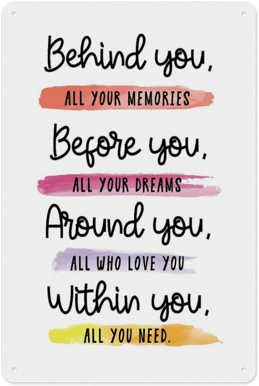SMAZDFXX Graduation Quote Tin Sign - Behind You All Your Memories - Poster Metal Plaque, Positive Motivational Inspirational Decorative Signage For Classroom Home Grad 8"x12"