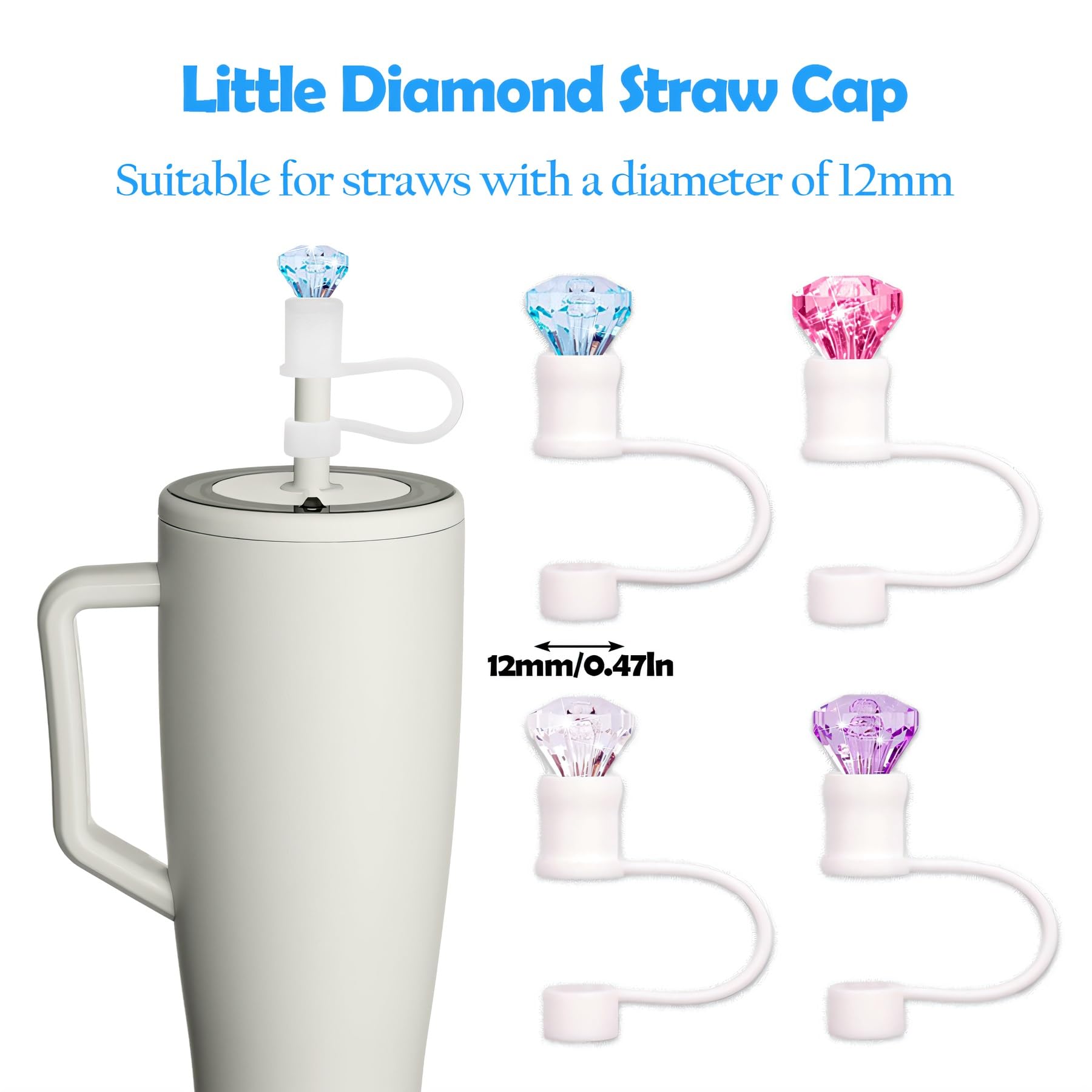 4pcs Diamond Straw Cover Cap for Brumate Era 30&40 oz Tumble, 12mm Reusable Silicone Straw Topper Protector Lid with Cute Mix Colors Décor Accessories