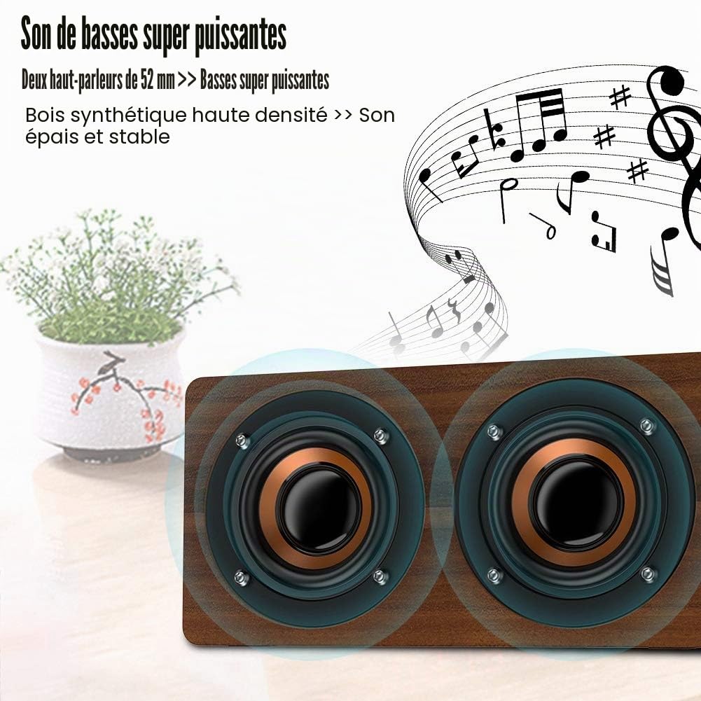 Vintage Radio Retro Bluetooth Speaker - Enceinte sans Fil Portable en Bois Bluetooth 4.2 avec Radio FM, réveil, Carte TF, Aux, Son Puissant et Caisson de Basses, pour la Maison en Plein air