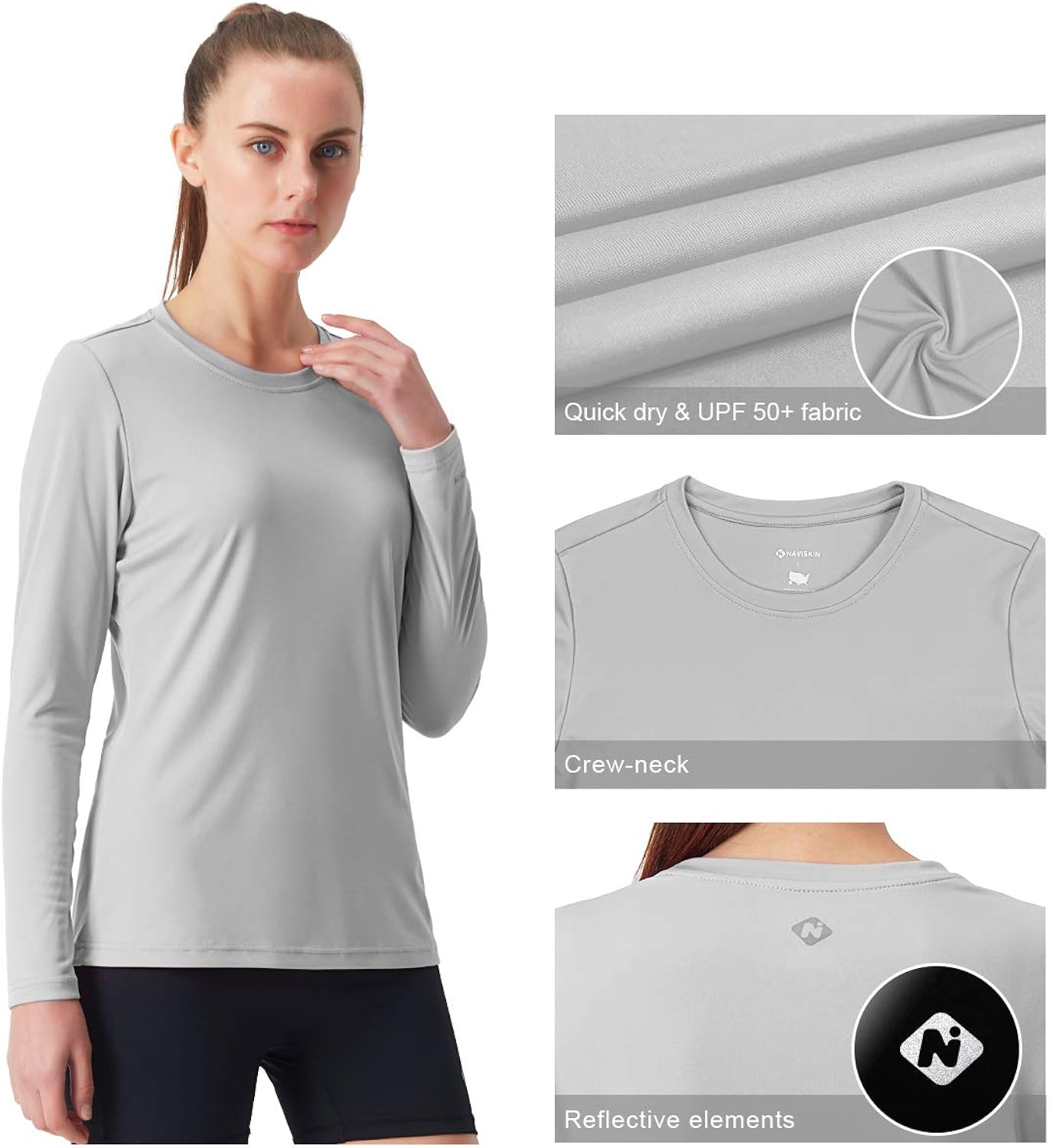 NAVISKIN Women's UPF 50+ Sun Protection Long Sleeve Shirts SPF Quick Dry Lightweight Hiking Shirts Rash Guard Swim Shirt : Sports & Outdoors