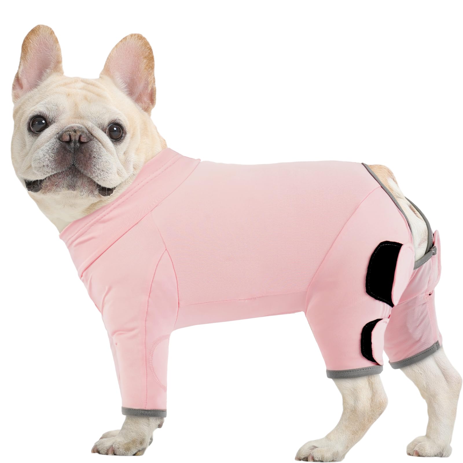 IDOMIK Dog Surgery Recovery Suit for Front Leg Wounds&amp;Joint Pain, Soft Dog Leg Sleeve to Stop Licking, Stretchy Surgical Suit for Spay Neuter, Pet Onesie Alternative to Cone,Pink,XS