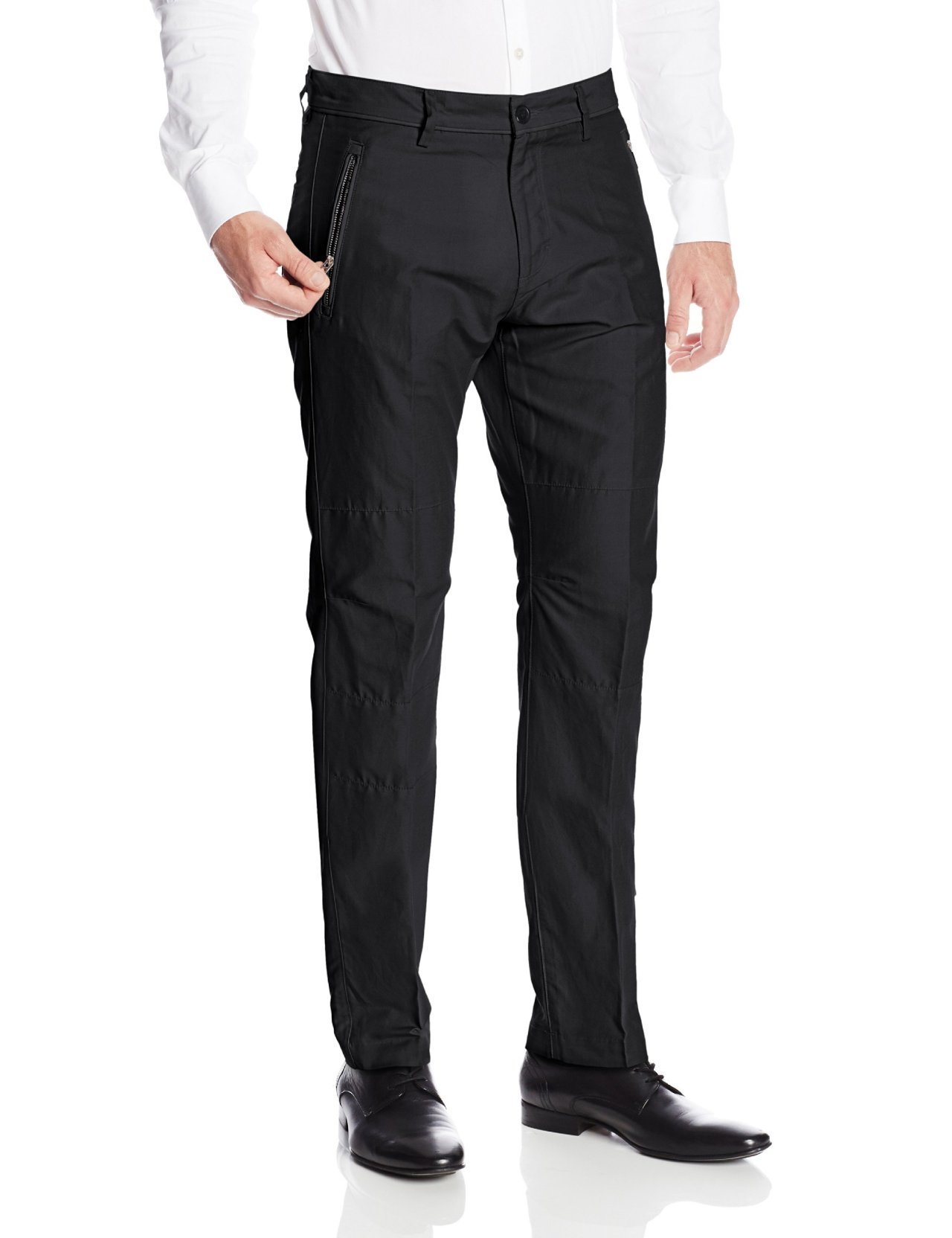 Calvin Klein Men's Solid Cotton Linen Blend Pant with Leather Trim