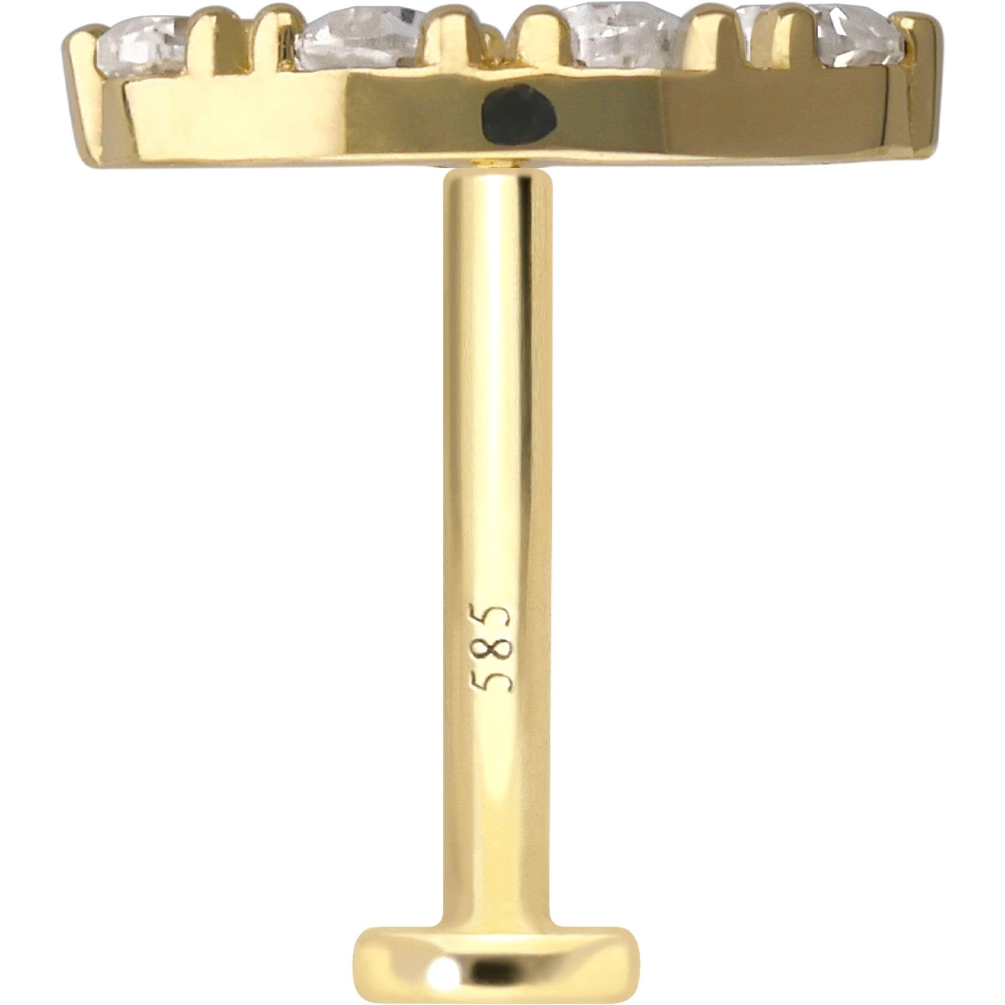 PIERCINGLINE Piercing Stecker 14 Gold Labret mit Innengewinde MOISSANIT-BOGEN 585er Gold - Roségoldfarben, Goldfarben, Silberfarben