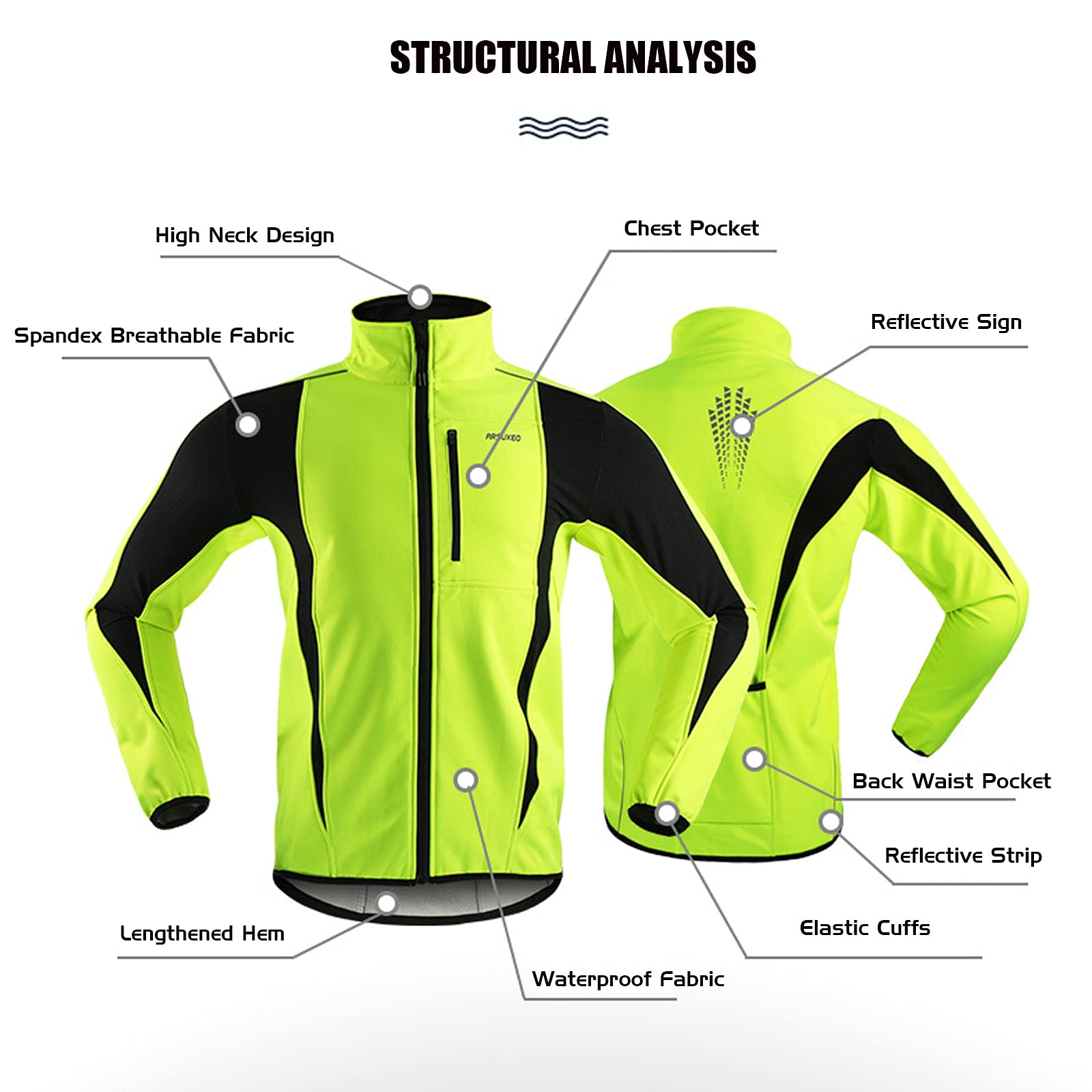 Giacca Ciclismo Uomo, Top Ciclismo Autunno Inverno, Cappotto Softshell Riflettente Antivento Impermeabile, Fodera Pile Termico Traspirante Capispalla Bici