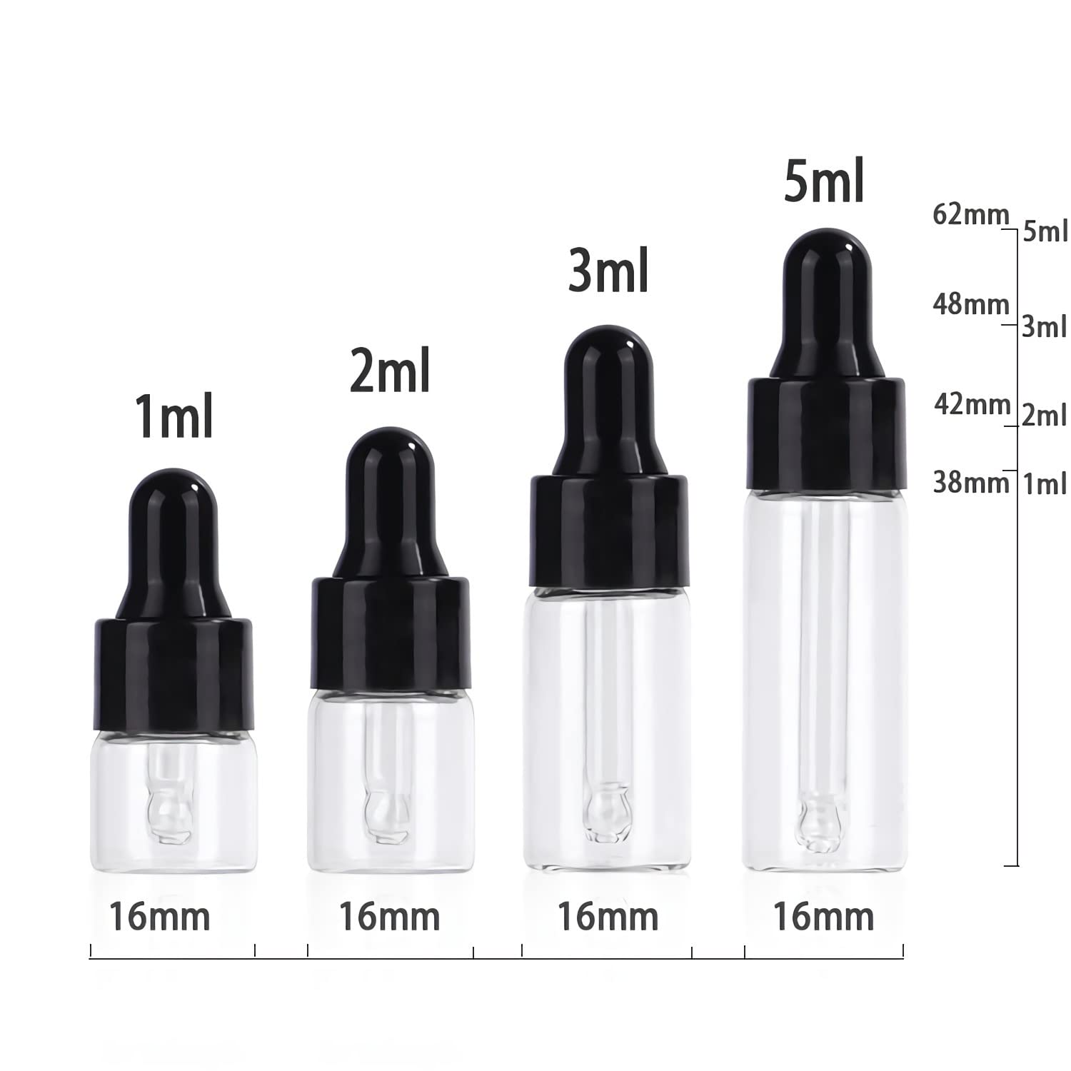 200 Pieza, Vacío 3ml Transparente Botellas de Cuentagotas Cristal, Botellas de Cristal con anillo de Negro y pipeta, para Aceite Esencial, Masaje,Fragancia, Aromaterapia, Laboratorio