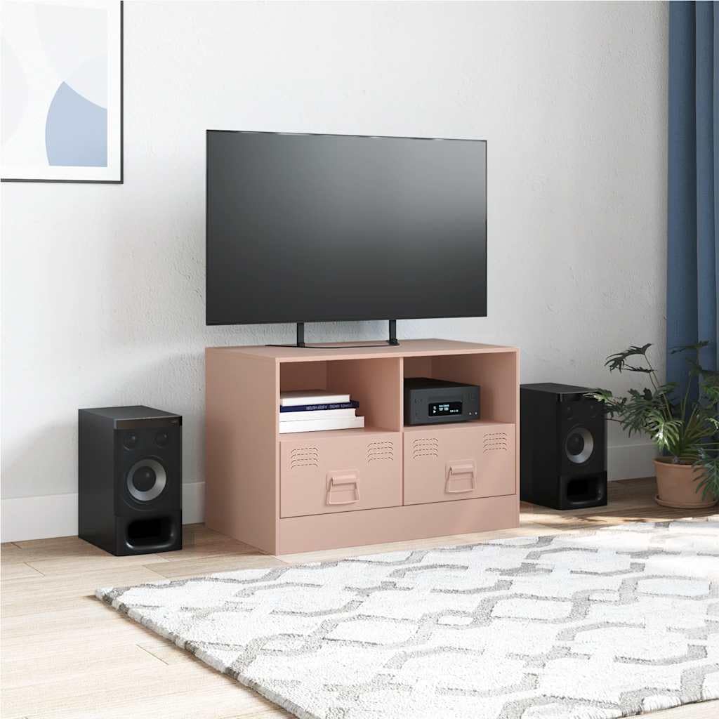 Hothingwell TV-Möbel, Rosa, 67 x 39 x 44 cm, Stahl, Kaltlaminat | Zeitschriftenablage und Fernbedienungen, 2 Griffe, einfache Reinigung mit feuchtem Tuch