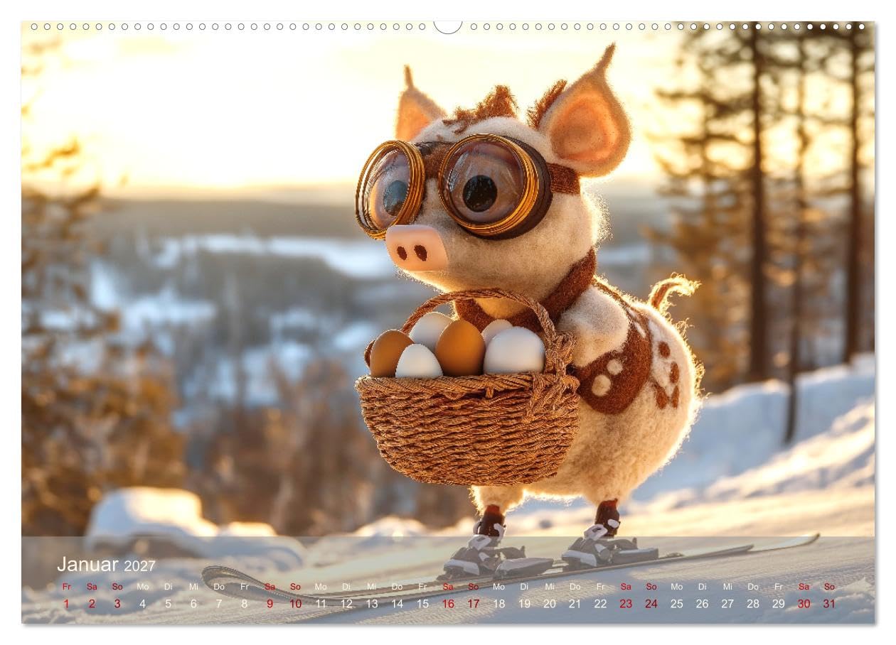 CALVENDO - Eierlegende Wollmilchsau – der lustige Kalender mit Fabelwesen (hochwertiger Premium Wandkalender 2027 DIN A2 quer), Kunstdruck in Hochglanz: Der Kalender für die ganze Familie, die Eierleg
