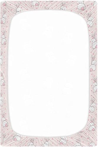 Miniatura 3 de Bonita sábana bajera ajustable para cuna de conejo para empacar y jugar, para guardería, con material suave y transpirable, colchones para niños