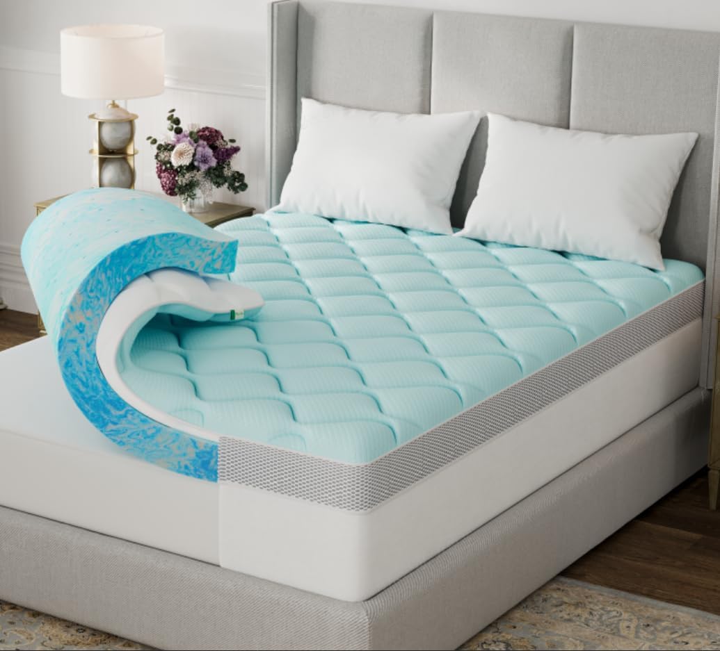 Novilla Queen Memory Foam Mattress Topper with Detachable Cool Cover, 2-in-1 Breathable Mattress Protector for 8-21", Washable All-Season Support & Comfort Pad for Dorm, Guest Room, RV, Travel