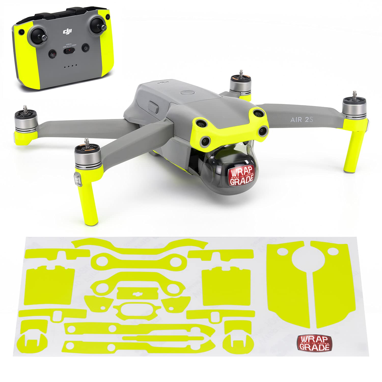 Wrapgrade Skin Compatible with DJI Air 2S | Accent Color A (NEON Yellow)