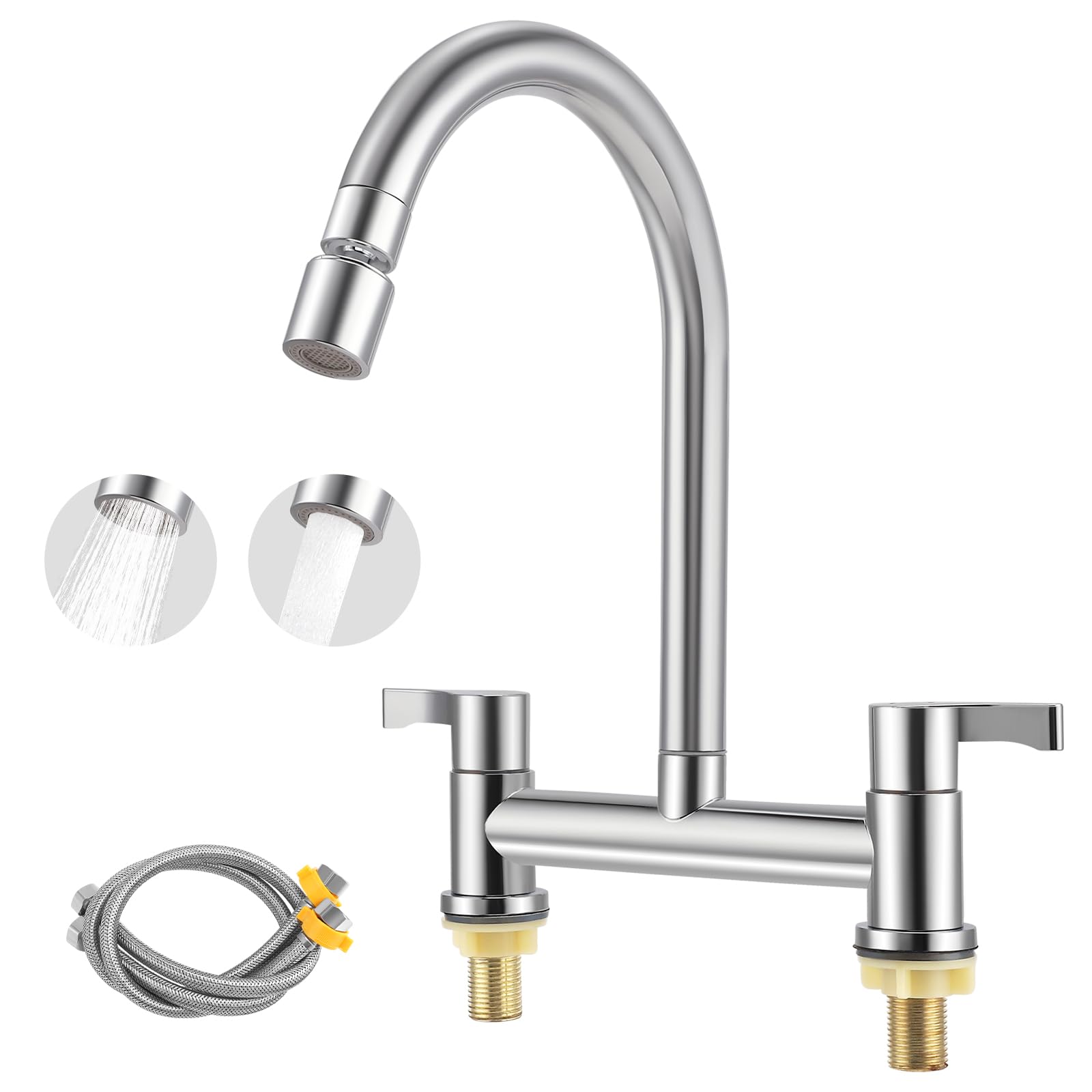 2 Hole Kitchen Mixer Tap 180mm Centers, Dual Lever Chrome Bridge Tap