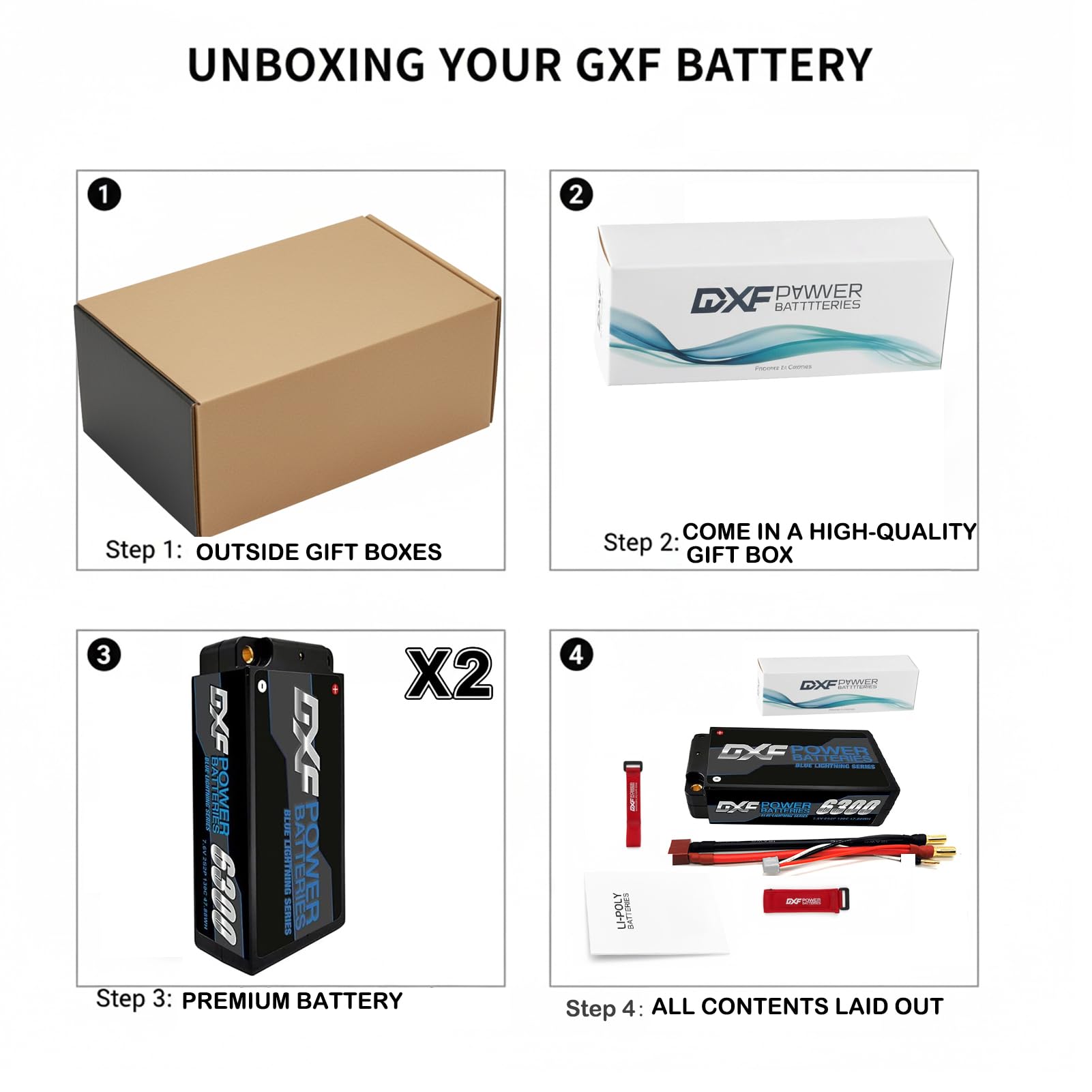 DXF 2 Packungen 2S LIPO AKKU 7.6V 6300mAh 140C LIPO 2S für 1/8 & 1/10 RC-Cars - Losi, HPI, Tamiya, Axial und mehr. lipo akku Kompatibel mit 5MM Deans T-Plug, leistungsstarkes LIPO LIPO AKKU Set