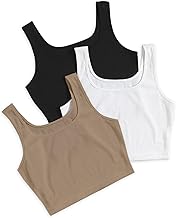 BERRY BIRD® Women's Knitted Sleeveless Solid Sqaure Neck Ribbed Tank & Crop Tops (Pack of 3)