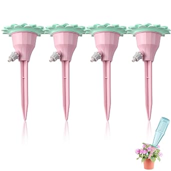 4 Pack Self Watering Spikes for Plant, Automatic Drip Irrigation Stakes with Adjustable Valve, Adjustable Water Flow System, Plant Watering Spikes Devices for Indoor Outdoor Potted Plants