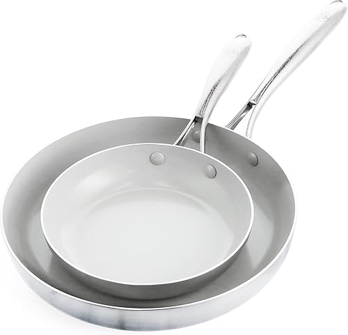 GreenLife Juego de sartén de cerámica saludable de tres capas de acero inoxidable, antiadherente, de 8 y 11 pulgadas, sin PFAS, revestimiento
