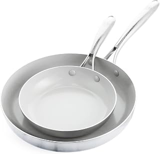 Tri-Ply Stainless Steel Healthy Ceramic Nonstick, 8" and 11" Frying Pan Skillet Set, PFAS-Free, Multi Clad, Induction, Dishwasher Safe, Oven Safe, Silver
