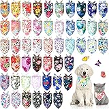 Sweetude 50 Pcs 100 Pcs Warm Floral Dog Bandanas Winter Fall Flower Triangle Puppy Scarf Bulk Adjustable Costume Washable Outfit for Small to Large Pet