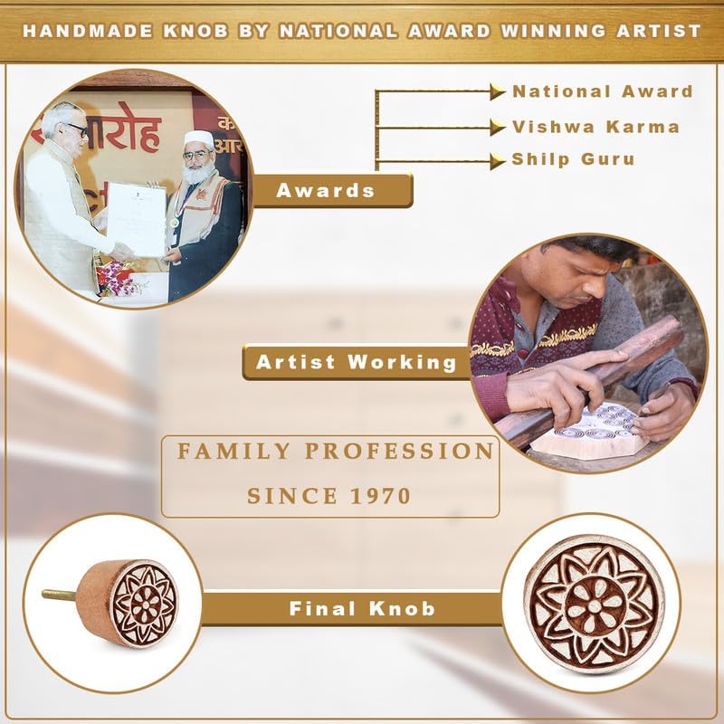 Miniatura 3 de Hashcart Pomos de madera florales para gabinetes, 6 pomos de madera hechos a mano para armarios y cajones, pomos de madera para cajones de tocador,