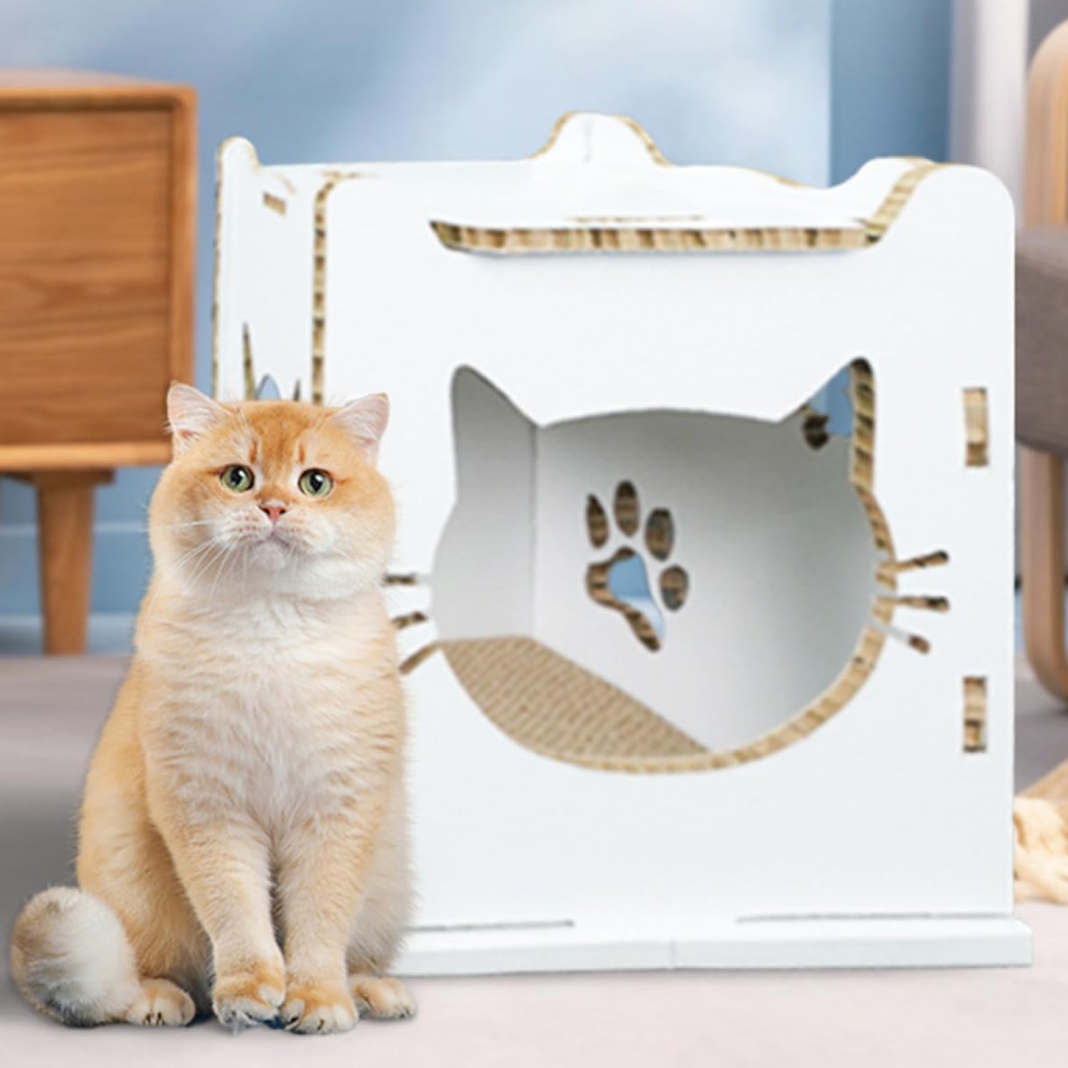 Amazon | [JUI3N] ホワイト 猫 爪研ぎハウス 段ボール つめとぎ