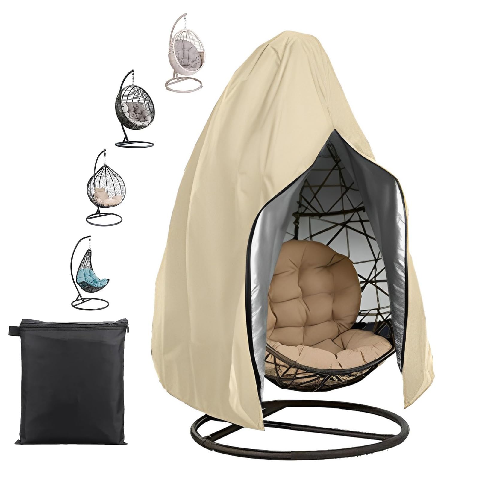FANSU Egg Chair Cover Waterproof Dustproof, Outdoor Single Double Seat Cocoon Swing Patio Hanging Egg Chair Cover with Zipper, Veranda Garden Egg Chairs Swing Seat Covers (Beige,45x75 in)