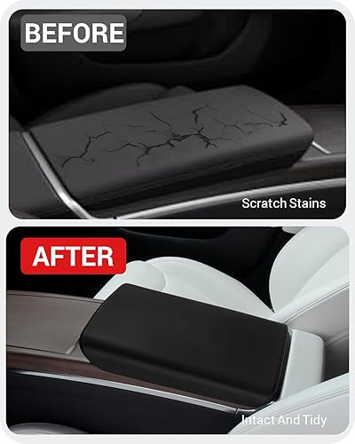 Miniatura 38 de BASENOR Funda para consola central mejorada para Tesla Modelo Y Modelo 3, funda de reposabrazos de TPU antideslizante, accesorios interiores