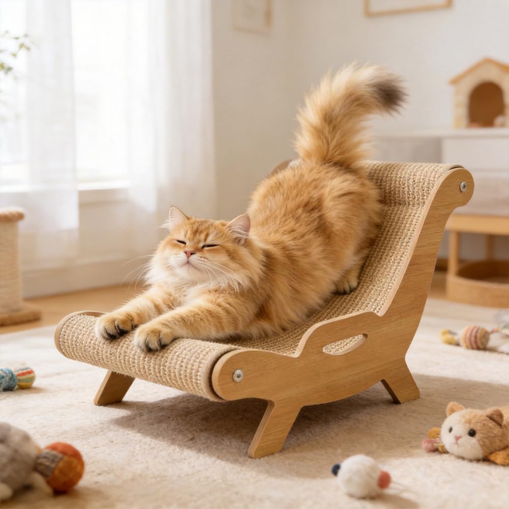 Wxeadu Sisal Cat Chair, Wooden Cat Scratcher Chair, Sisal Cat ScratchingChair, Cat Scratch Bed for Small to Medium Cats Dogs