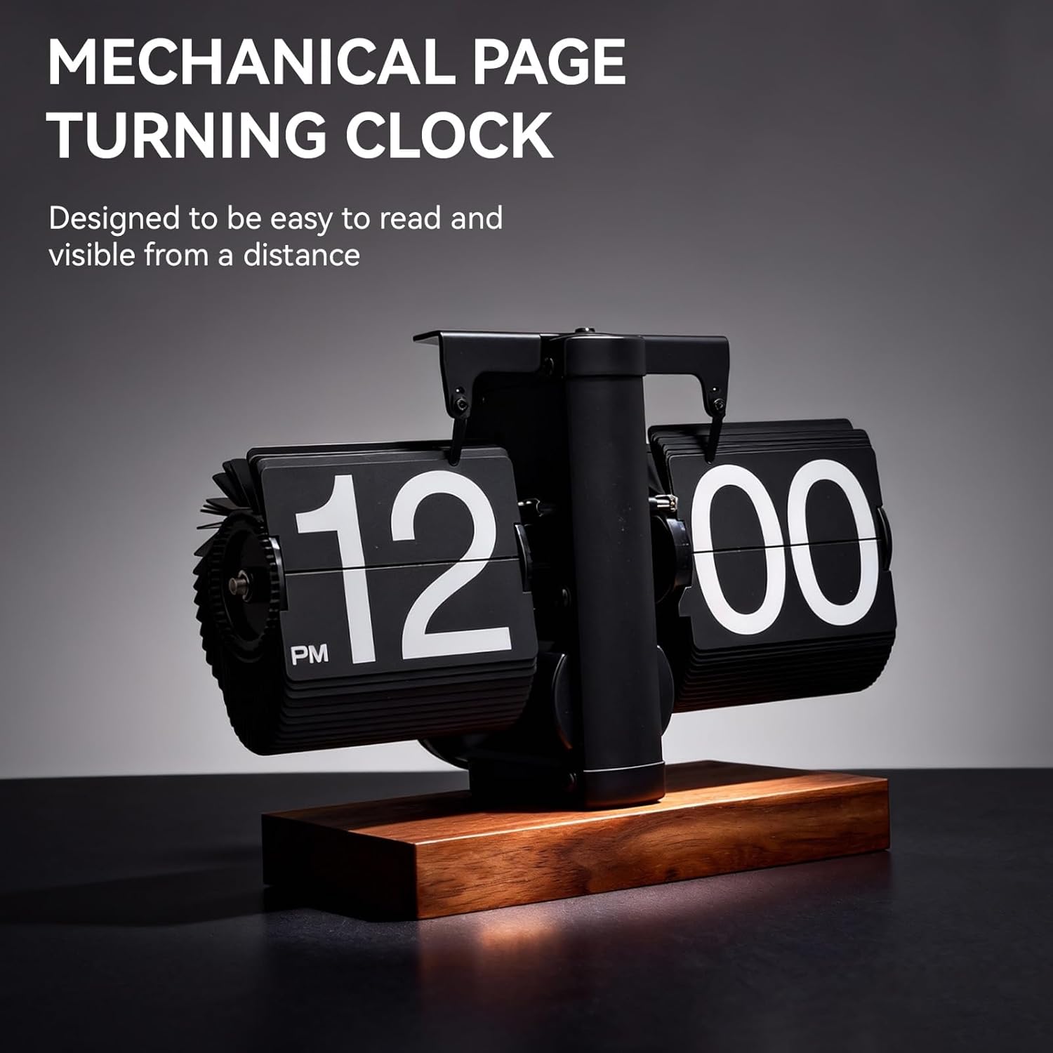 Flip Clock, Retro Digital Flip Down Clock Vintage Design Classic Mechanical Decor Internal Gear Operated for Home Office School Hotel Cafe (Black)