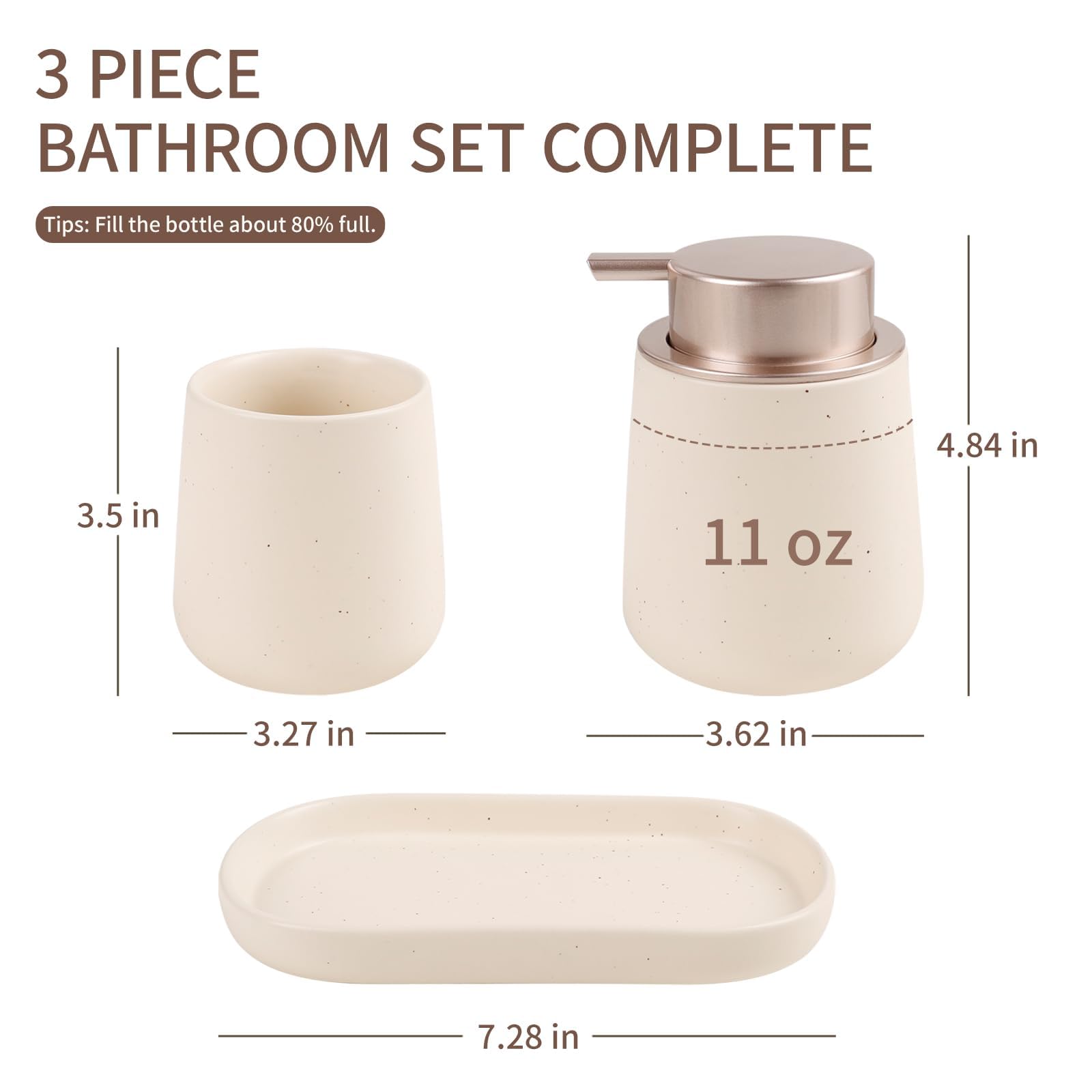 BosilunLife Juego de accesorios de baño de 3 piezas, dispensador de jabón de baño de espuma de cerámica, decoración de baño negra, dispensador de jabón de espuma y soporte para cepillo de dientes/vaso