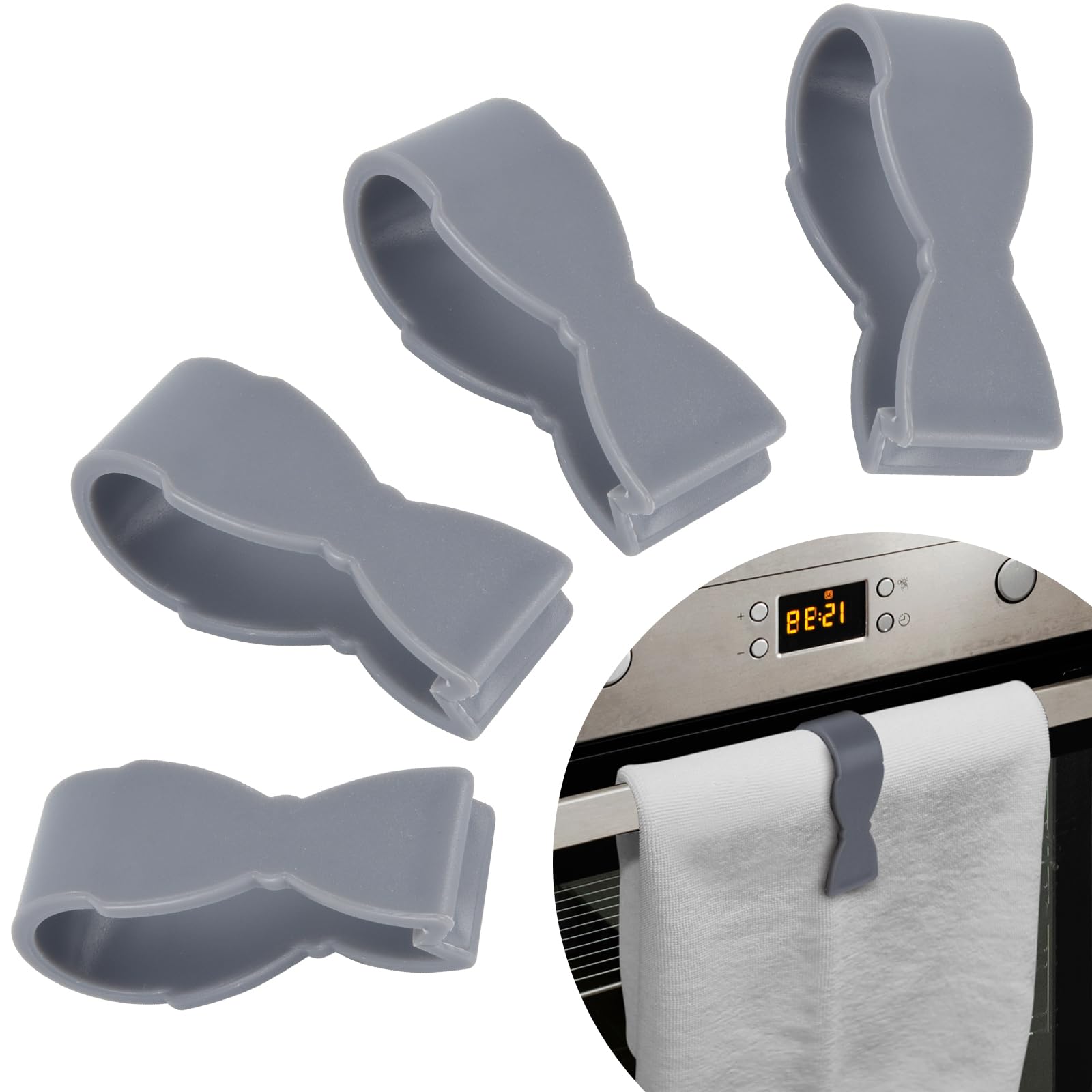 MAOUDA Towel Clips for Kitchen (4 Pack) - Keeps Towel from Falling - Suitable for Kitchen?Oven Handle, Bathroom Towel Rack, Dishwasher?Stove - No More Towels on The Floor