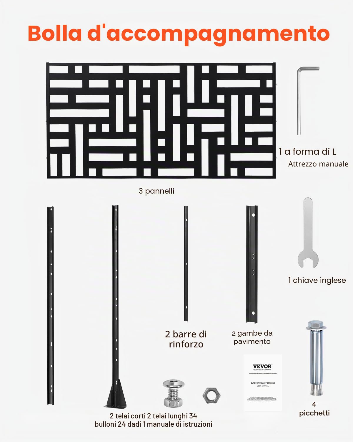 VEVOR Pannelli per Privacy in Metallo 120x50,8x193 cm Schermi Pannelli per Privacy all'Aperto, Fendivista Divisorio per Esterno Indipendente con Supporto, Recinzione Decorativa 3 Schermi da Giardino