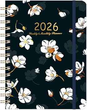 Academic Planner 2026, A5 Weekly & Monthly Calendar Planner with Elastic Strap, Monthly Tabs, Inner Pocket, 8.46"6.1" Hardcover Daily Agenda Book with Foil-Stamped Cover for Teacher Student Black