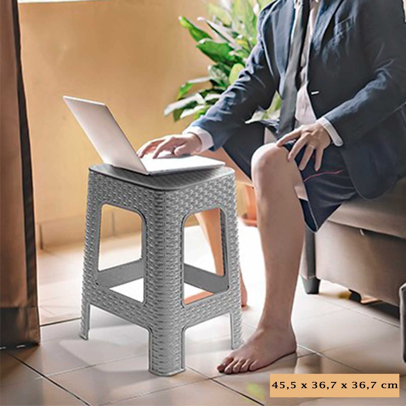 Tabouret Rectangulaire Pocket En Plastique Blanc | Assise Antidérapante, Marchepied, Fabriqué En Espagne