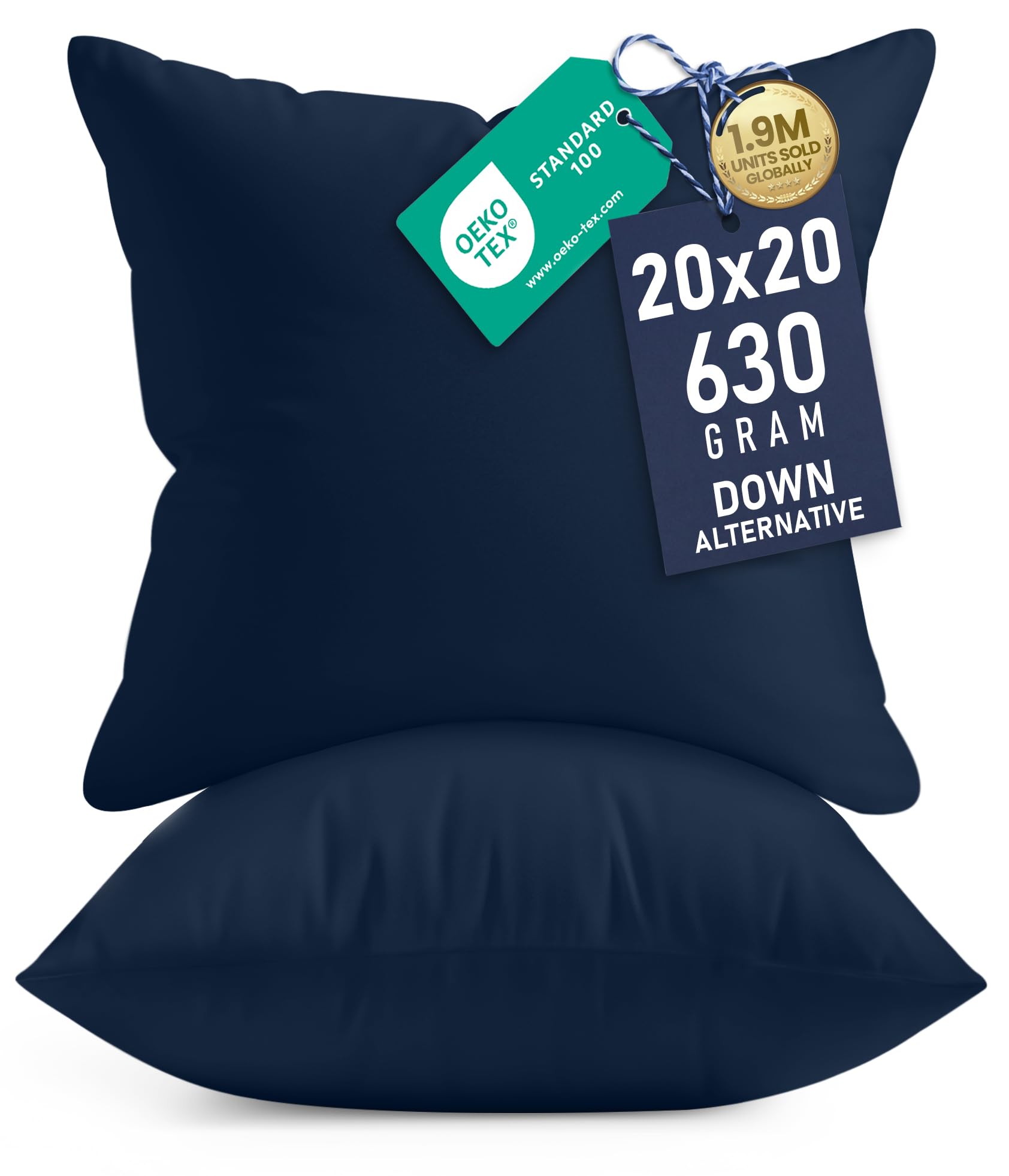 Utopia Bedding Throw Pillows Insert (Pack of 2, Navy) - 20 x 20 Inches Bed and Couch Pillows - Indoor Decorative Pillows